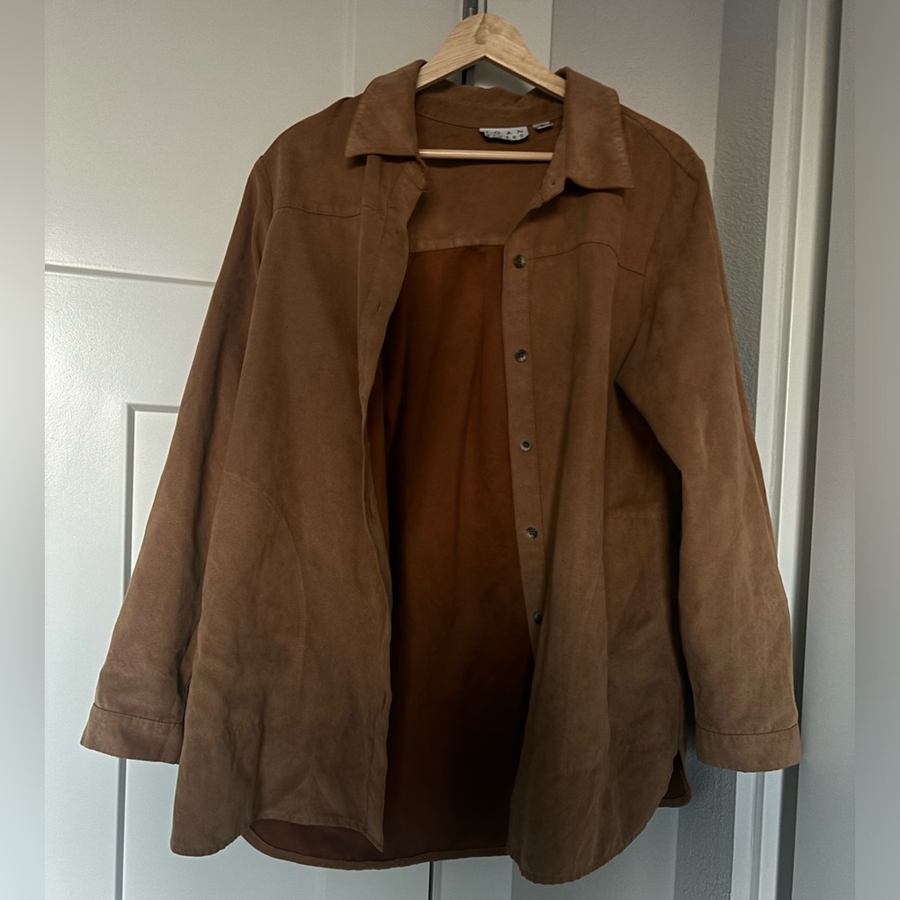 Joan Rivers Suede Button Down Shirt